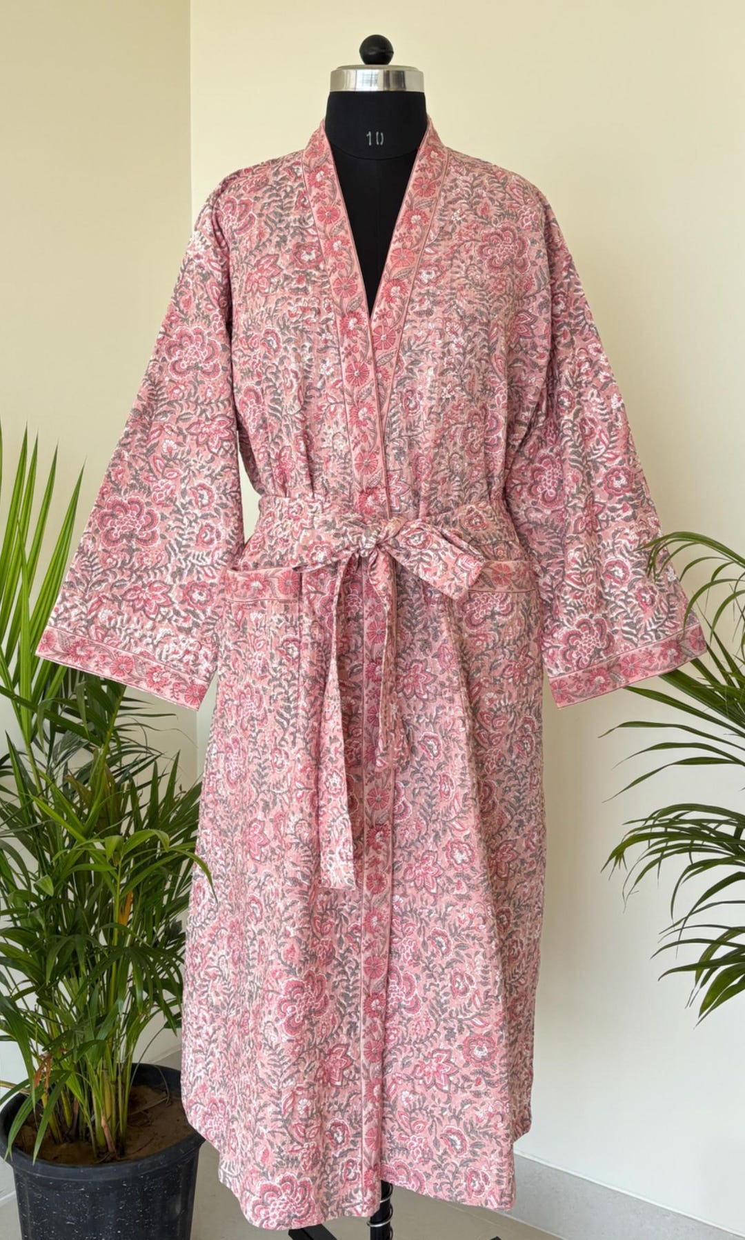 Indian Block Print Cotton Waffle Robe Unisex Kimono Dressing Gown Beach ...