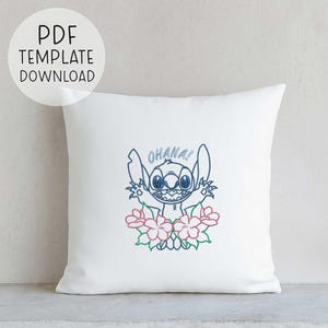 Ohana Stitch Embroidery Design, Cute Alien Outline with Flowers, Digital Machine Embroidery File