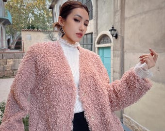Womens Teddy Sherpa Pullover, Plus Size Fuzzy Jacket with Pockets