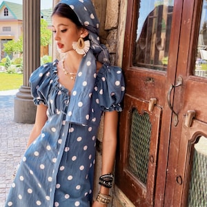 Navy Blue Polka Dot Maxi Dress: Retro Fit & Flare Sleeveless Rayon