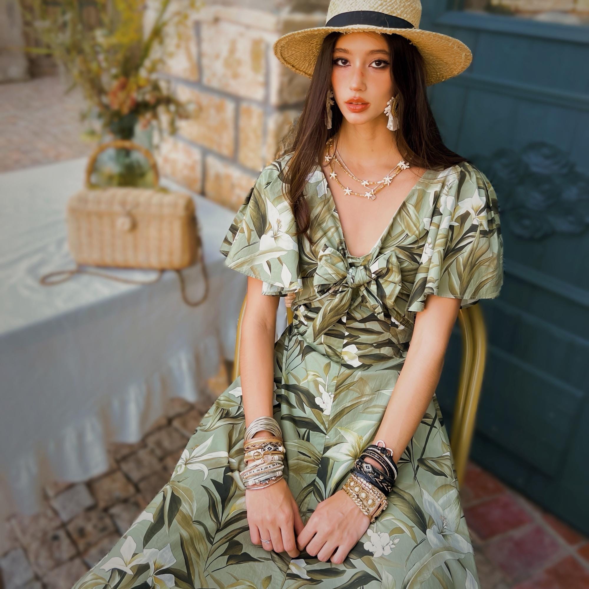 sage green boho dress with sleeves Buy FLORAL SAGE GREEN PRINTED RUFFLE DRESS - Boho Dresses