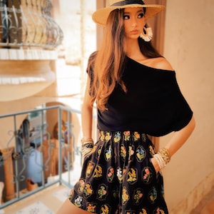 Floral Linen-Blend Boho Shorts, Elastic Waist Summer Shorts with Colorful Flower Print