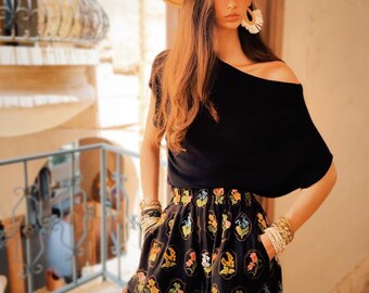 Floral Linen-Blend Boho Shorts, Elastic Waist Summer Shorts with Colorful Flower Print