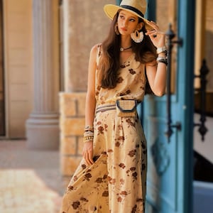 Beach Brunch Floral Palazzo Pants Relaxed Cotton High Waist Outfit