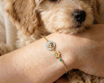 Pulseira personalizada com foto do seu pet, pedra de nascimento, gravação de nome, pulseira com impressão da pata, pulseira memorial para pets, presente de lembrança para donos de cães e gatos.