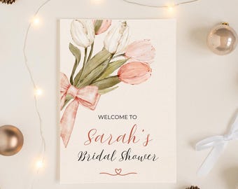 Editable Bridal Shower Invitation – Blush Floral Tulip Design | 5x7” Canva Template | Printable Digital Invite