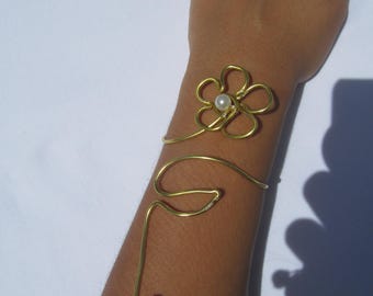 Handmade daisy arm cuff with pearl embellishment