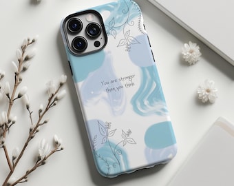 Healing and inspirational Phone Case,Watercolor texture,Black line floral pattern,For iPhone 18 17 16 15 14 13 12 11,Samsung S26 S25,Magsafe