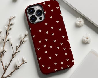 Burgundy and off-white heart Phone Case,Retro classic minimalist girl style,For iphone 17 16 15 14 13 12 11 Pro Max,Samsung S25 S24 ,Magsafe