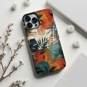 Retro Tropical Plant Phone Case,Monstera deliciosa and palm leaf art,For iphone 17 16 15 14 13 12 11 Pro Max,Samsung S26 S25 Ultra,Magsafe