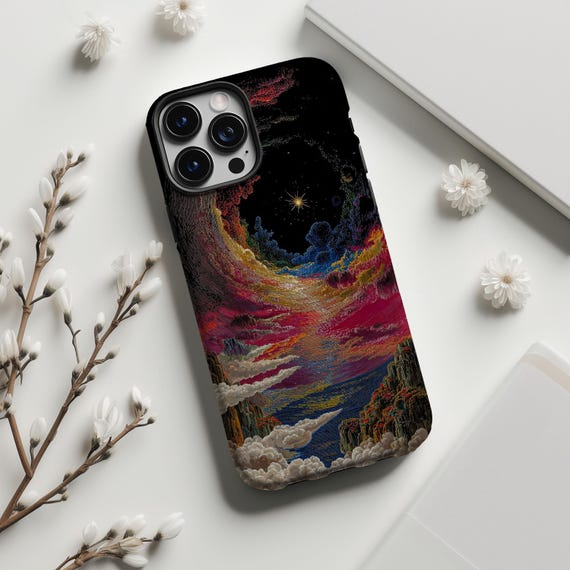 Rainbow Cloud Path Pixel Art Phone Case,Retro-futurism,Dreamlike surreal,For iphone 17 16 15 14 13 12 11 ProMax,Samsung S26 S25Ultra,Magsafe