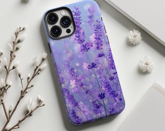 Dreamy Lavender Flower Phone Case,Soft Misty Retro Girly Floral Print,For iphone 17 16 15 14 13 12 11 Pro Max,Samsung S26 S25 Ultra,Magsafe