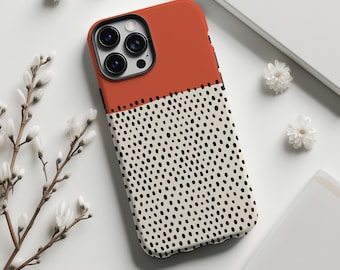Black Dots & Orange Colorblock Phone Case,Y2K Style Boho Minimalist,For iPhone 17 16 15 14 13 12 11 Pro Max,Samsung S25 S24 S23 S22 S20 FE