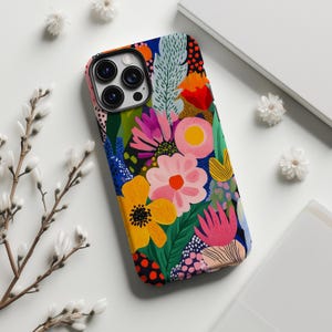 Färgglatt blommigt telefonskal, retro vibrerande popkonsttryck, fodral för iPhone 17 16 15 14 13 12 11 Pro Max, Samsung S26 S25 Ultra, Magsafe