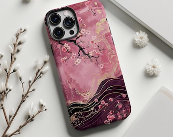 Gold Plum Blossom Phone Case,Retro Elegant Oriental Floral Print,For iphone 17 16 15 14 13 12 11 Pro Max,Samsung S26 S25 Ultra,Magsafe