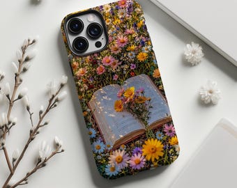 Vintage Open Book In Wildflower Field Print Phone Case,Sunny Spring Daisy Floral,For iphone 18 17 16 15 14 1 3 12 11,Sumsung S26 S25,Magsafe