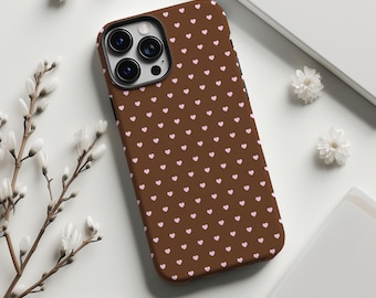 Brown and light pink small hearts Phone Case,Retro Minimalist Love,Valentine’s Gift,For iphone 18 17 16 15 Pro Max,Samsung S26 S25,Magsafe