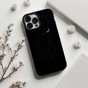 Mobilskal med halvmåne och stjärnhimmel, minimalistiskt natthimmel, för iPhone 17 16 15 14 13 12 11 Pro Max, Samsung S26 S25 Ultra, Magsafe