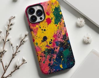 Colorful Paint Splatter Abstract Phone Case,Pop Art Action Painting Print,For iphone 18 17 16 15 14 13 12 11 Pro Max,Samsung S26 S25,Magsafe