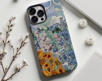 Impressionist Art Floral Collage Print Phone Case,Starry night,Sunflowers,Irises,Roses,For iphone 17 16 15 14 13 12,Samsung S26 S25,Magsafe