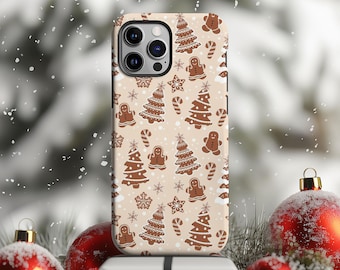 Funda para teléfono con diseño de árboles de Navidad de pan de jengibre marrón, linda funda navideña para iPhone 17, 16, 15, 14, 13, 12, 11 Pro Max, Samsung S25, S24, S23 Ultra