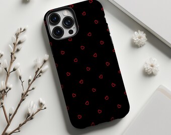 Dark and Sweet Style Red Heart Line Art Phone Case,Retro Classic Girl Style,For iphone 17 16 15 14 13 12 11 Pro Max,Samsung S25 S24 ,Magsafe