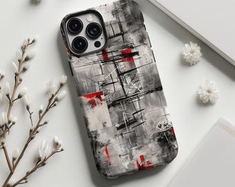 Black Red Gray Abstract Graffiti Art Phone Case,Modern Edgy Chaotic Line Collage Print,For iphone 18 17 16 15 14 13 ,Samsung S26 S25,Magsafe