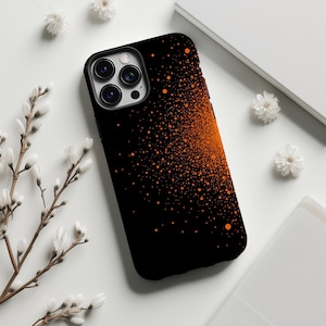 Funda para teléfono con estampado de puntos salpicados en naranja y negro, arte abstracto de salpicaduras de tinta, funda para iPhone 17 16 15 14 13 12 11 Pro Max, Samsung S26 S25 Ultra, MagSafe