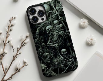 Dark Skeleton Horde Gothic Art Phone Case,Grim Fantasy Halloween Horror Skull Art,For iphone 18 17 16 15 14 13 12 11,Samsung S26 S25,Magsafe