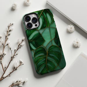 Buntglas Stil Monstera Blätter Handyhülle Art Deco Grüne Zimmerpflanzen Kunstvoll Trendy Vintage Geschenk Iphone 13 14 15 16 Hülle Robuste Hüllen