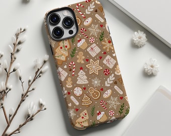 Kerst peperkoek telefoonhoesje, feestelijke kerstkoekjes, sneeuwvlok, geschenkdoos, compatibel met MagSafe, voor iPhone 17, 16, 15, Samsung S25 en S24