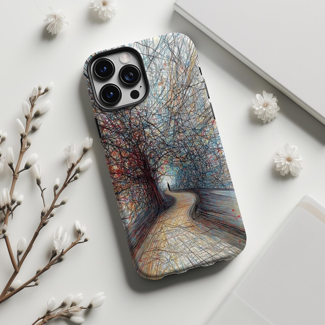 Abstract Line Art Forest Path Phone Case,psychedelic Surreal Dreamscape ...