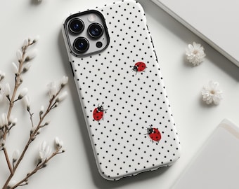 White and Black Polka Dots Phone Case,Cute Red ladybug,Retro Classic Spot,For iPhone 17 16 15 14 13 12 11 Air Pro Max,Samsung Galaxy,Magsafe