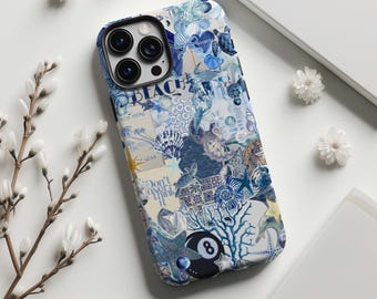 Telefoonhoesje met strandthema, een coquette-achtige collage, retro tropische vakantie- en zomervibes, voor iPhone 17 16 15 14 13 12 11 Pro Max, Samsung Galaxy, MagSafe