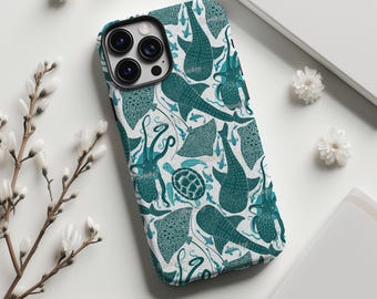 Retro telefoonhoesje met walvishaai, hoesje met octopus, zeedieren en meer voor iPhone 17 16 15 14 13 12 11 Pro Max MagSafe Galaxy S26 S25, MagSafe