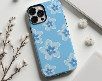 Light Blue Watercolor Flowers Phone Case,Spring Minimalist Style Art,For iphone 17 16 15 14 13 12 11 Pro Max,Samsung S25 S24 Ultra,Magsafe