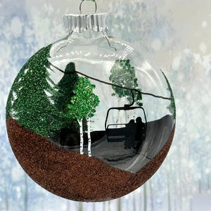 Hand Painted Colorado Ornament: Aspen Chairlift Couple, Mountain Trip