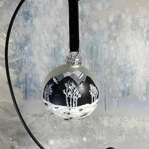 Silver Hand Painted Mountain Christmas Ornament: Aspen Tree Silhouette
