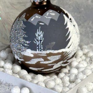 Brown Hand Painted Silver Elk Christmas Ornament: Colorado Mountain Scene with Aspen Trees