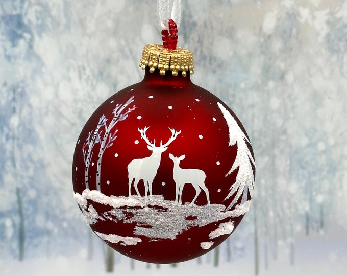 Christmas Red Winter Wonderland Ornament, Hand Painted Christmas