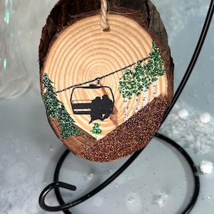 Hand Painted Colorado Aspen Ornament: Summer Mountain Chairlift Scene painted on a Wood Ornament!