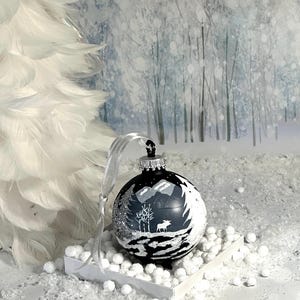 Black Hand Painted Moose Christmas Ornament: Colorado Mountain Scene with Aspen Trees