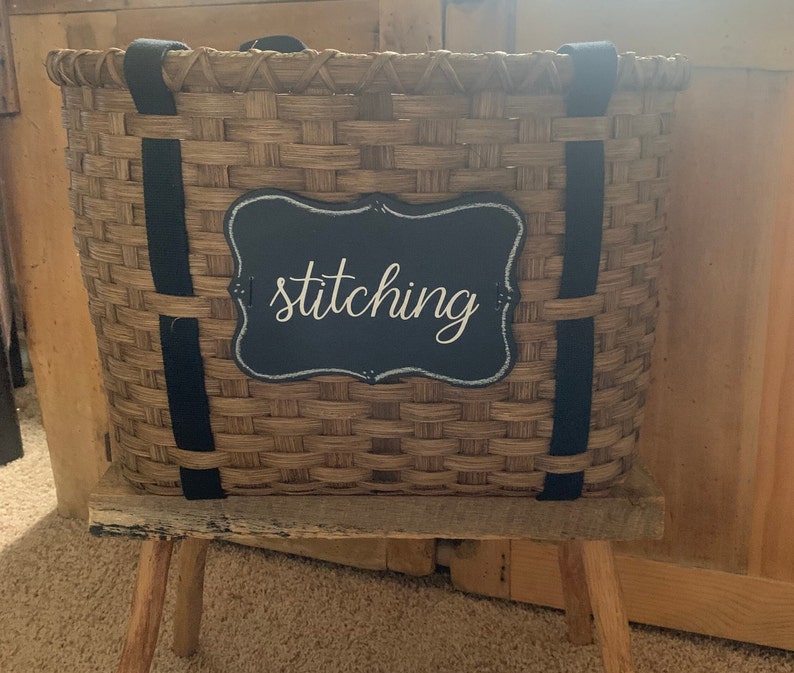 Stitching Tote Basket, cross stitch storage image 1