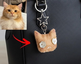 Porte-clés chat en feutrine personnalisé, mini portrait d'animal de compagnie d'après photo