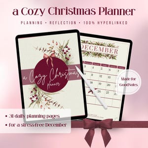 Digital Cozy Christmas Planner | Hyperlinked GoodNotes Planner | December Daily Journal | Holiday Bucket List & Gift Planning |