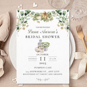 Fall Bridal Shower Invitation: Pumpkin Floral, Rustic Bridal Shower, Editable Template (Digital Download)