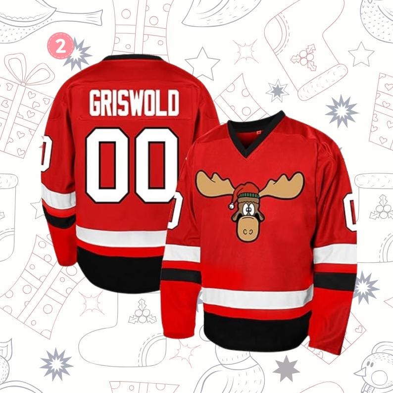 Discover Funny Christmas Moose Hockey Jersey Holiday Santa Hat Reindeer Shirt