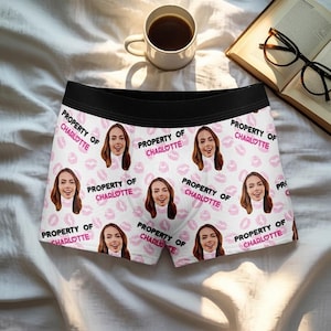 Propriedade personalizada de cuecas boxer, roupa íntima personalizada engraçada para homens, presente romântico para marido ou namorado