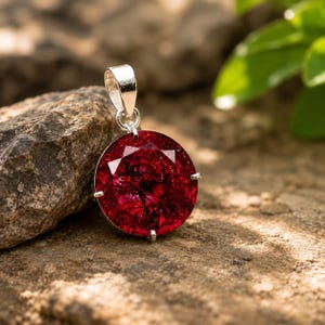 Certified Natural Red Beryl Bixbite Pendant in 925 Sterling Silver | Round Cut Rare Gemstone | Gift for Her