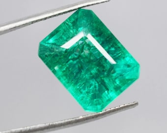 9.40 CT Natural Rare Emerald Cut Colombian Green Certified Loose Gemstone